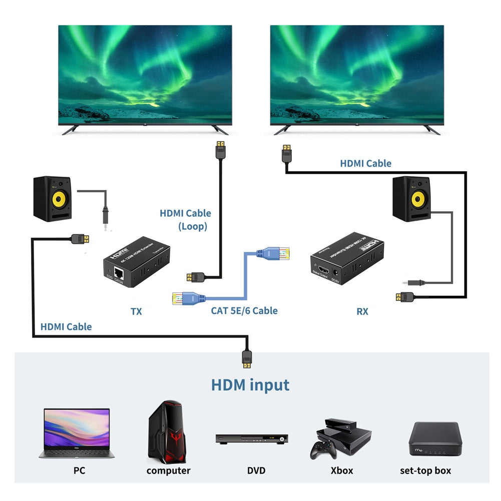 1 Set 4k 120m Hdmi Extender Cat5e Cat6 Ethernet Hdmi to Rj45 Audio Edid Network Extender UK Plug