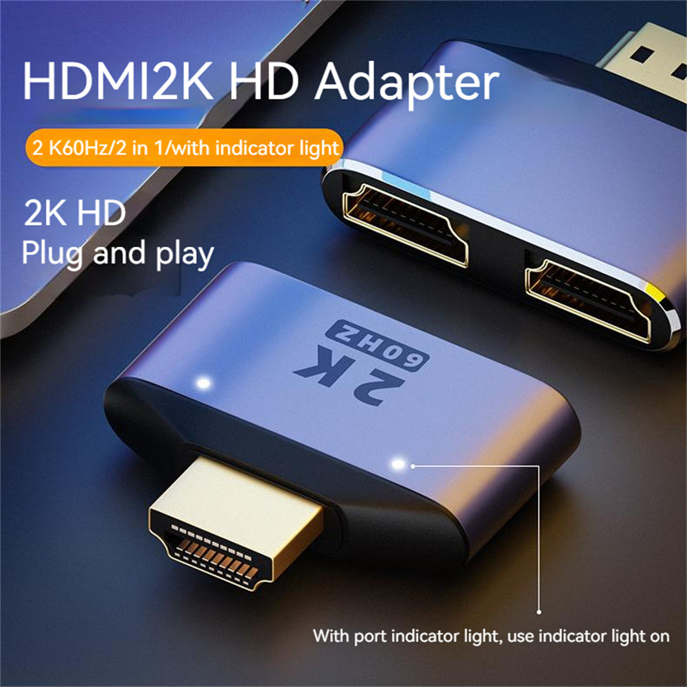 1 to 2 Hdmi Adapter with Indicator Light 2k Hd Video Audio Splitter Hdmi Port for Hdtv Monitor