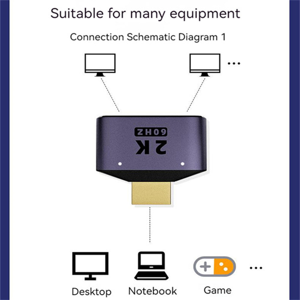 1 to 2 Hdmi Adapter with Indicator Light 2k Hd Video Audio Splitter Hdmi Port for Hdtv Monitor
