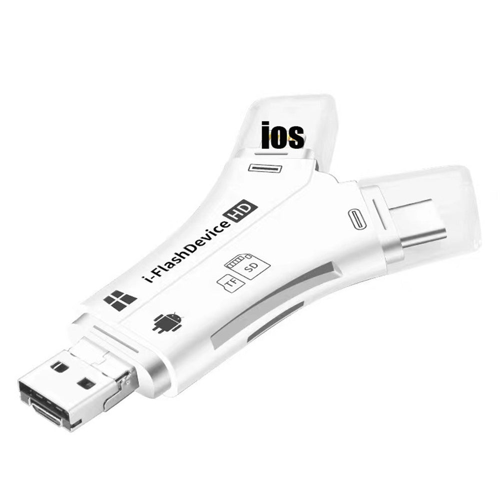 4-in-1 Otg Card Reader Universal Multi-functional Mobile Phone Tf Sd Camera Multi Interface Card Reader (with App) White with APP