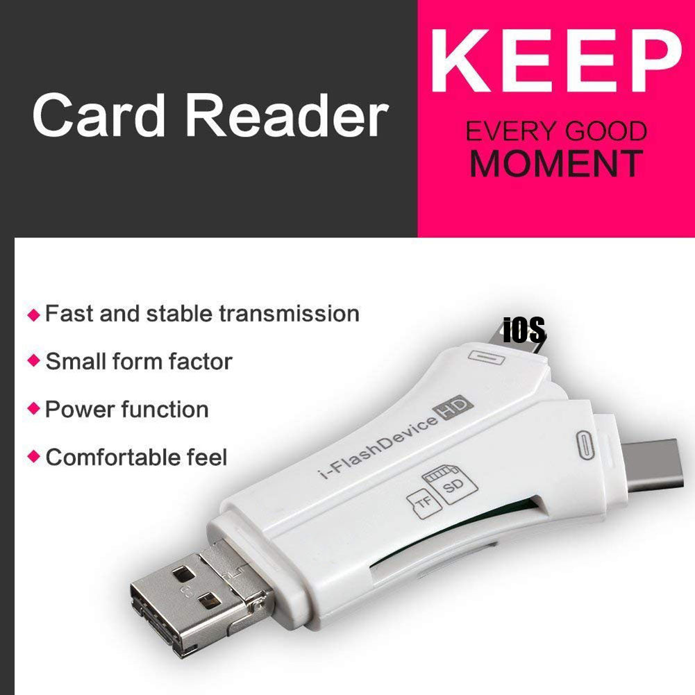 4-in-1 Otg Card Reader Universal Multi-functional Mobile Phone Tf Sd Camera Multi Interface Card Reader (with App) White with APP