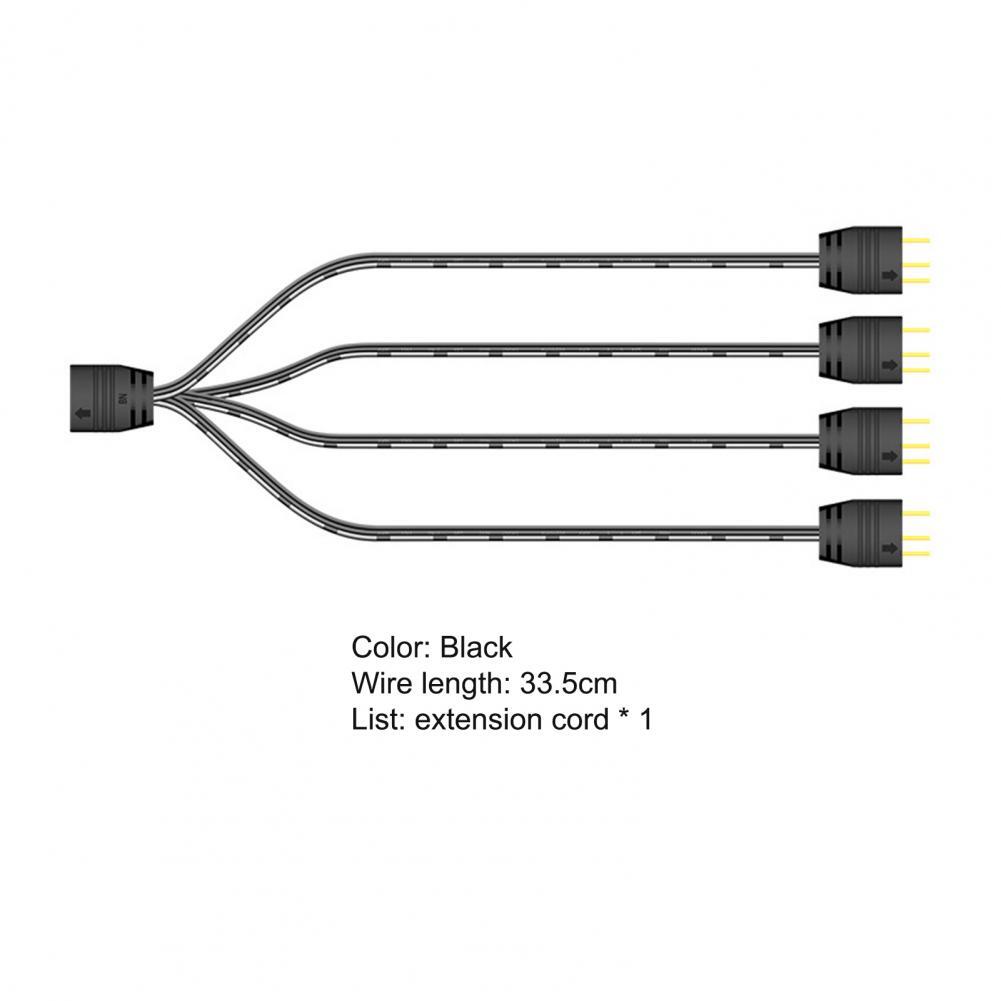 Coolmoon Argb Splitter 5v 3 Pins 1 To 4 Universal 33.5cm Motherboard Argb Extension Cable With Desktop Protective Cap 1 to 4 extension cord