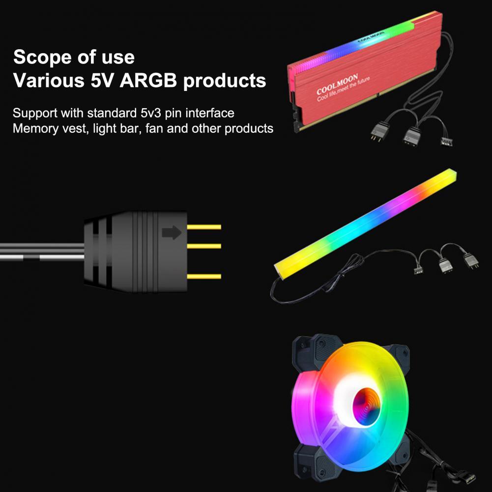 Coolmoon Argb Splitter 5v 3 Pins 1 To 4 Universal 33.5cm Motherboard Argb Extension Cable With Desktop Protective Cap 1 to 4 extension cord