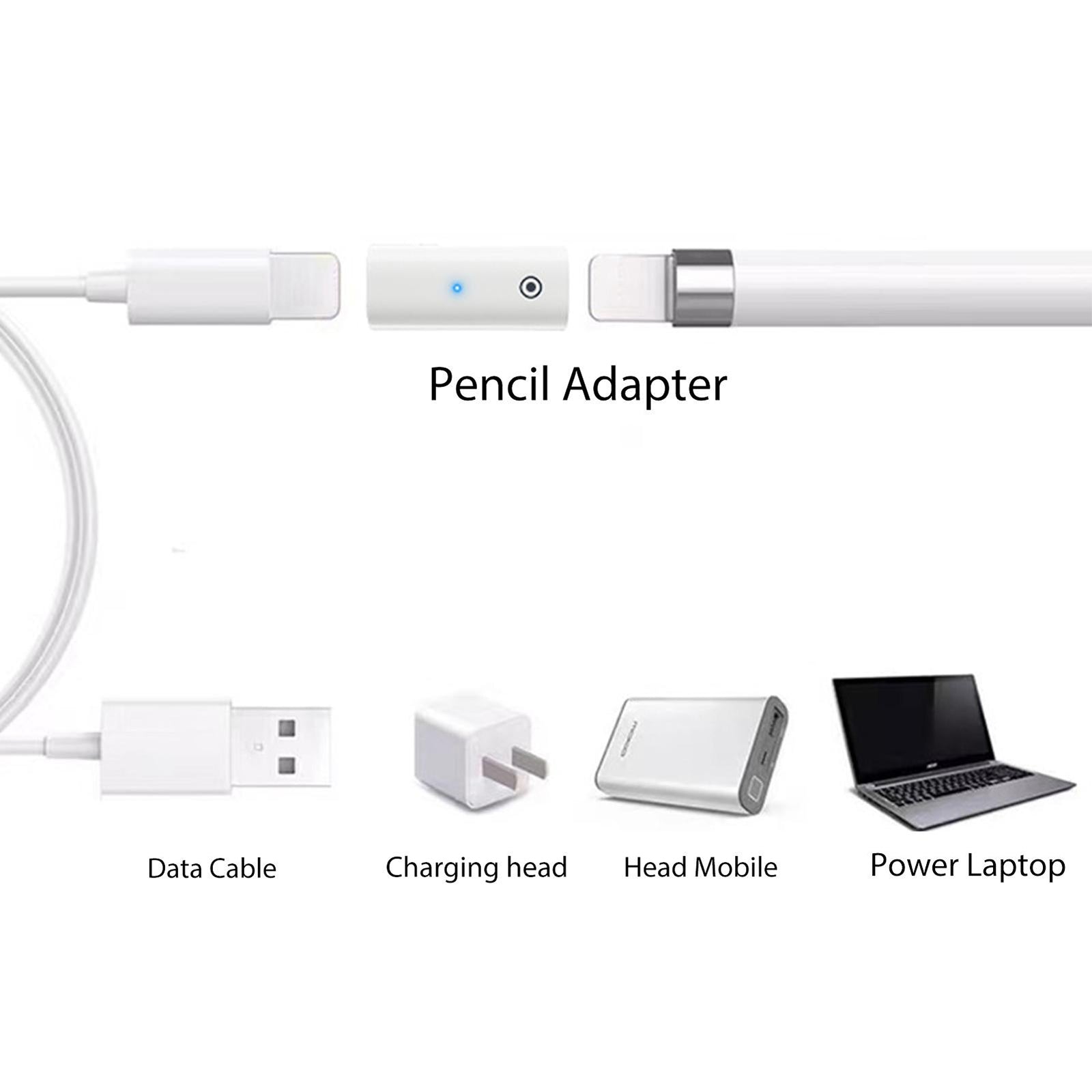 Stylus Charging Adapter Converter Charging Extension Adapter With Indication Light Compatible For Ipencil 1st to compatible for IOS female