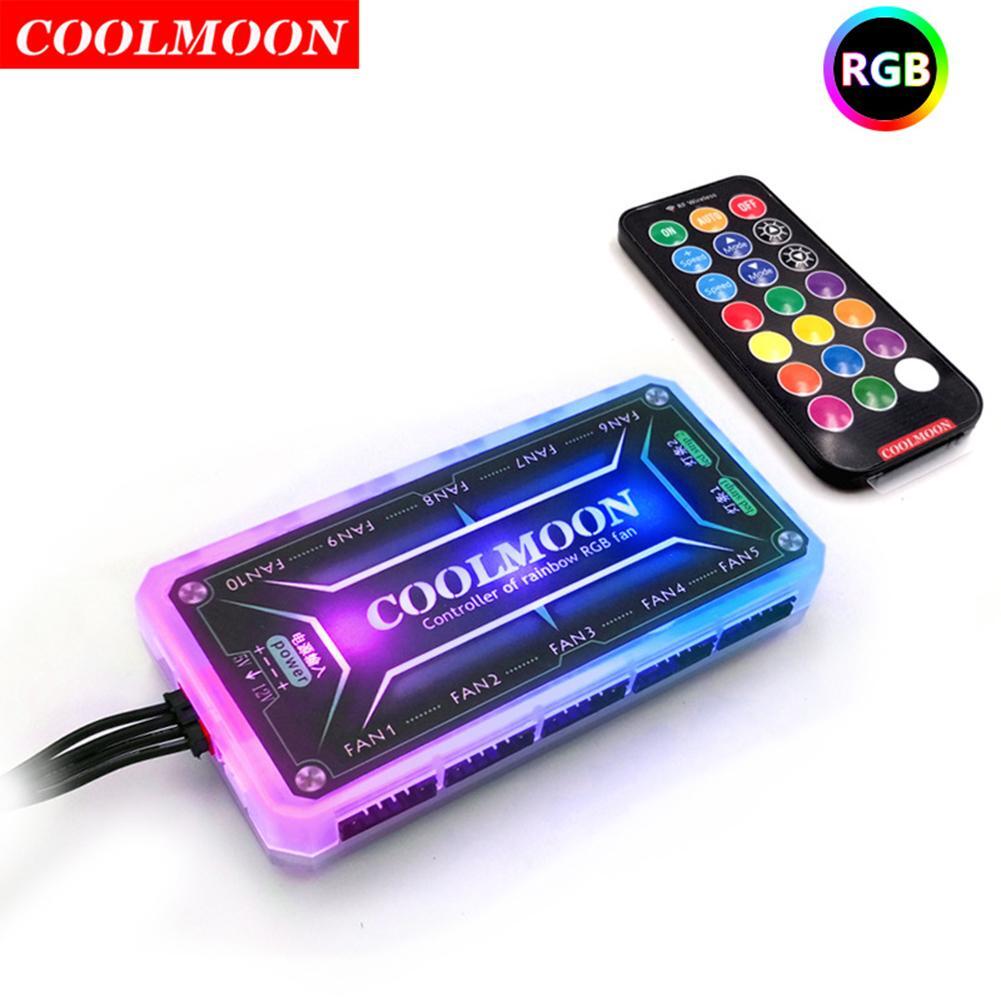 Coolmoon RGB Remote Controller Dc12v 5a Led Smart Fan Controller With 10pcs 6-pin Fan Ports 2pcs 4-pin Light Bar Ports black