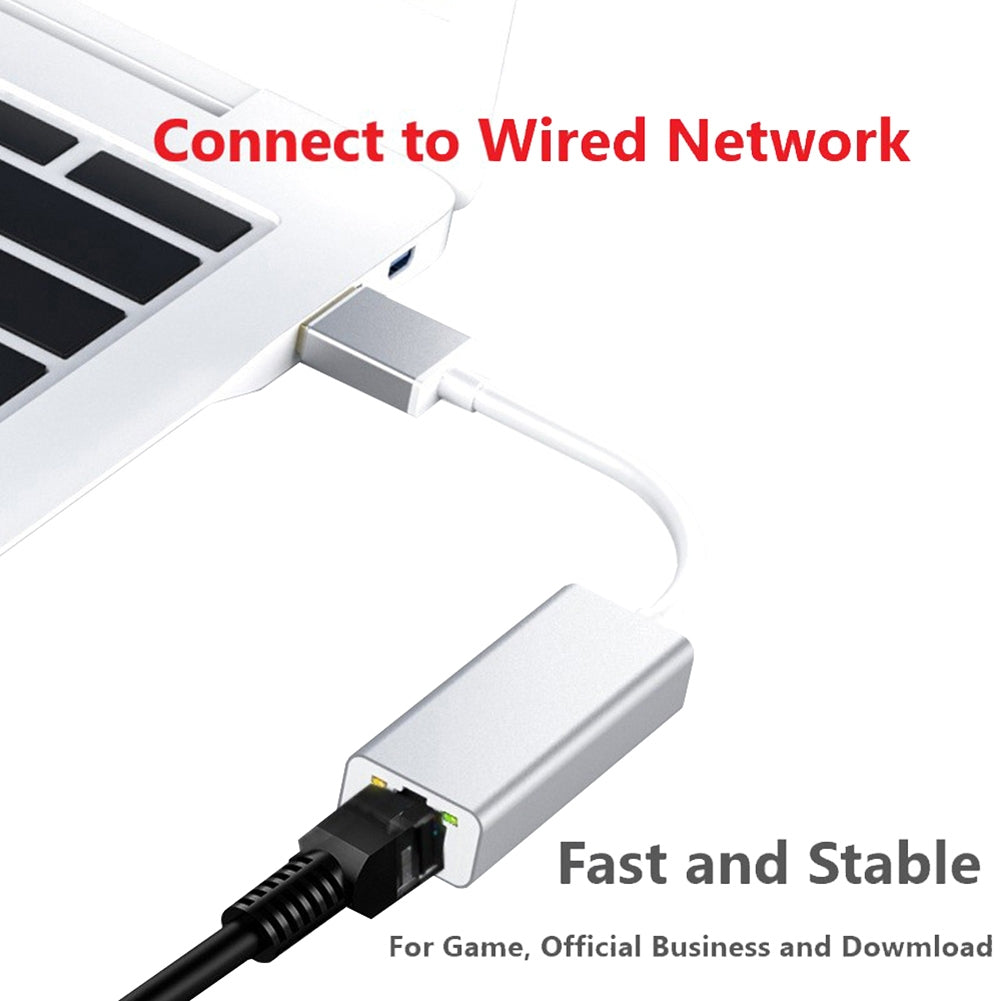 2 In 1 Ethernet Adapter USB To 1000/100Mbps Network Adapter RJ45 Wired LAN Adapter For Laptop PC 100Mbps Silver