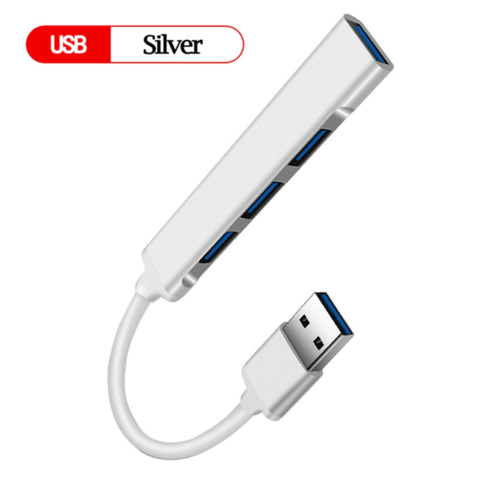 USB C Hub 4 Multi-Port USB Type-C Hub With USB2.0 USB3.0 OTG Function USB Splitter Adapter Compatible For Win7/8/10 2 in 1 Silver