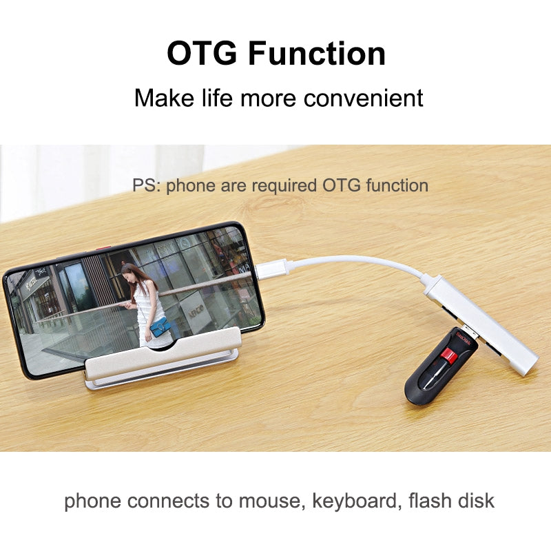 USB C Hub 4 Multi-Port USB Type-C Hub With USB2.0 USB3.0 OTG Function USB Splitter Adapter Compatible For Win7/8/10 2 in 1 Silver