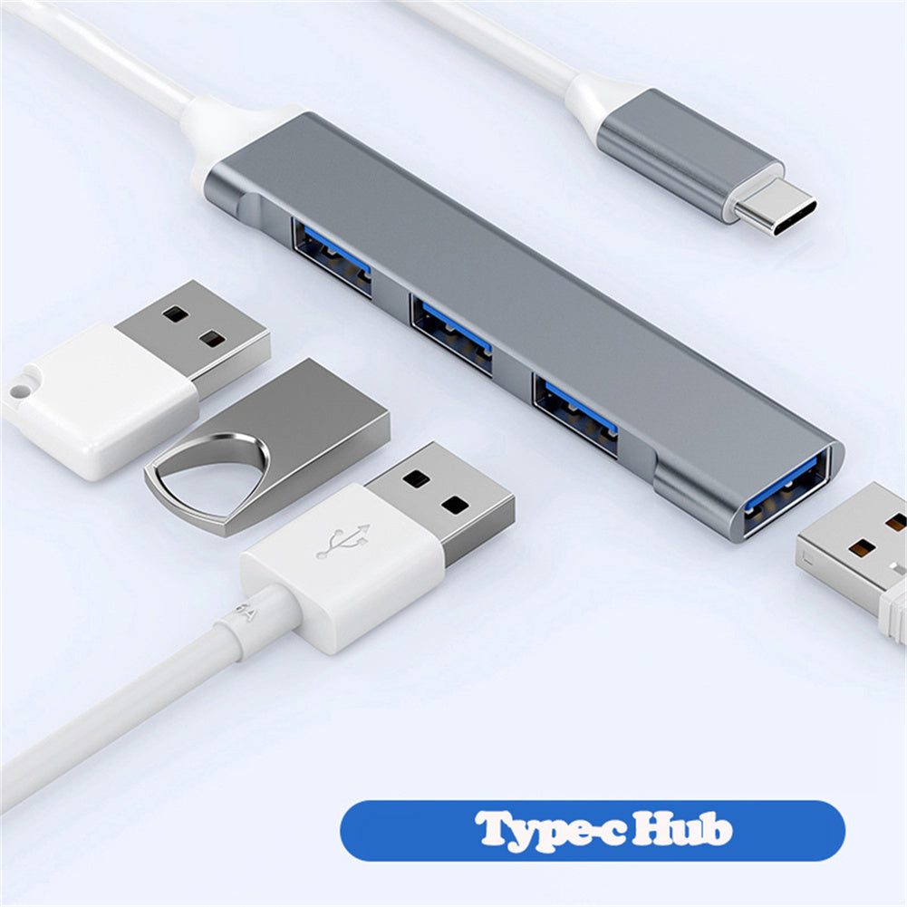 USB C Hub 4 Multi-Port USB Type-C Hub With USB2.0 USB3.0 OTG Function USB Splitter Adapter Compatible For Win7/8/10 2 in 1 Silver