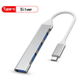 USB C Hub 4 Multi-Port USB Type-C Hub With USB2.0 USB3.0 OTG Function USB Splitter Adapter Compatible For Win7/8/10 type-C silver