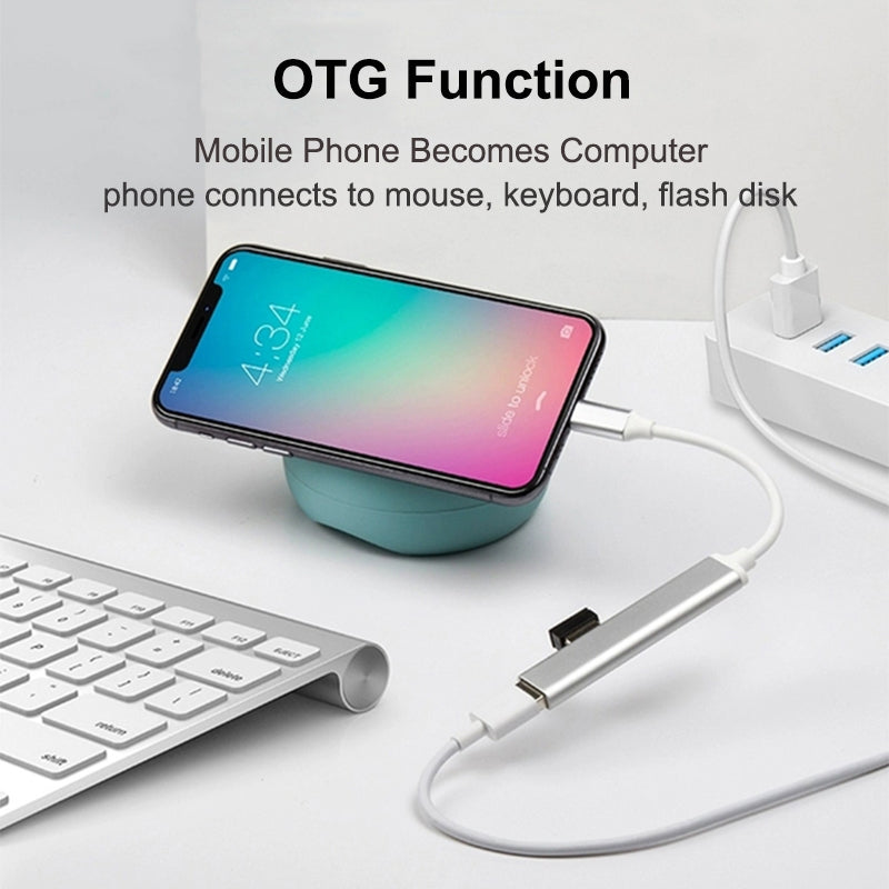 USB C Hub 4 Multi-Port USB Type-C Hub With USB2.0 USB3.0 OTG Function USB Splitter Adapter Compatible For Win7/8/10 type-C silver