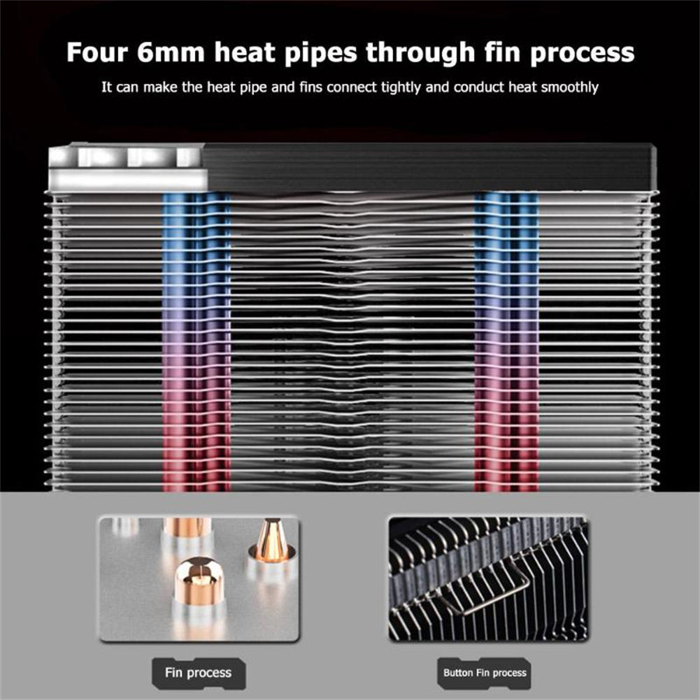 CR1200 CPU Air Cooler RGB 3Pin 2 Heat Pipe CPU Heatsink Automatic Lighting Cooling Fans For LGA 775/1150/AM4/AM3+/AM3 black