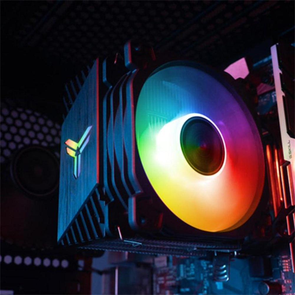 CR1200 CPU Air Cooler RGB 3Pin 2 Heat Pipe CPU Heatsink Automatic Lighting Cooling Fans For LGA 775/1150/AM4/AM3+/AM3 black
