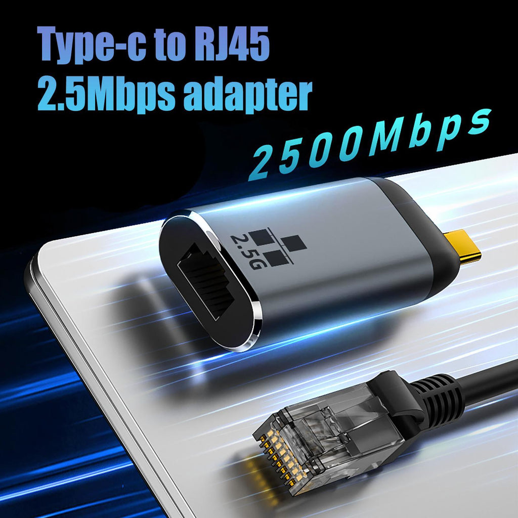 USB C To 2.5Gbps Ethernet Adapter USB Type C To RJ45 Network Adapter Compatible For Windows Android Phone Laptop PC silver gray