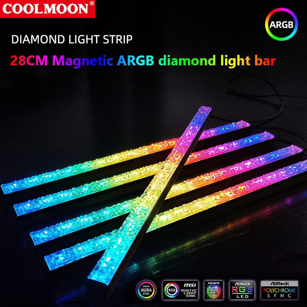 COOLMOON ARGB LED Strip Light With 5V 3Pin Small 4Pin Header Changing Light Speed DIY Lamp Bar Light Strip For PC Computer Case Chassis black