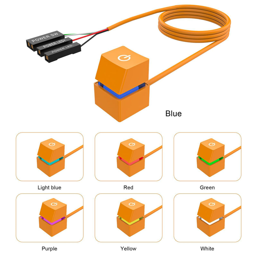 Power Switch PC Power Supply Control Adapter With 2M/4M Extended Cable On Off Power Desktop Computer Case Switch Orange + lanterns