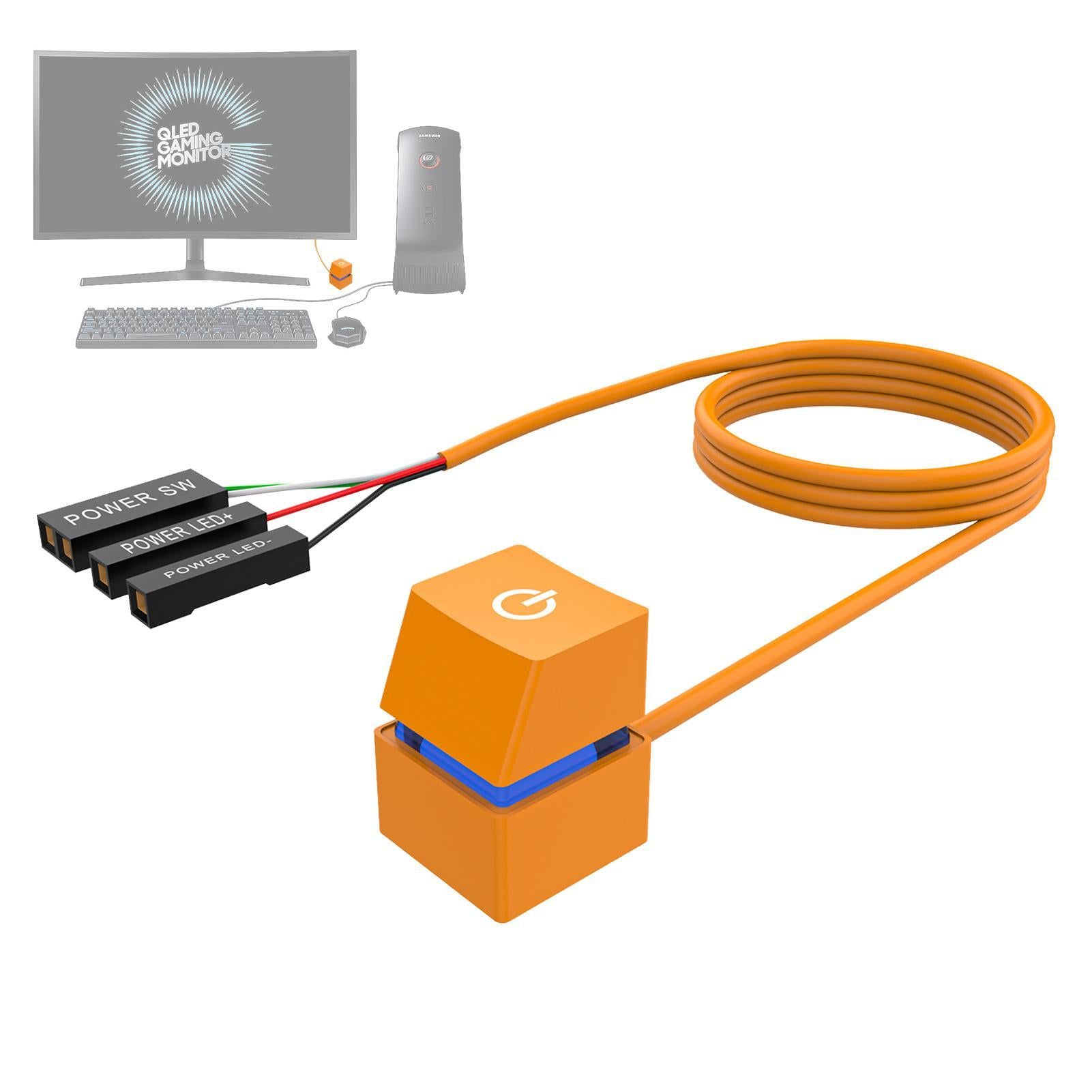 Power Switch PC Power Supply Control Adapter With 2M/4M Extended Cable On Off Power Desktop Computer Case Switch Orange + lanterns