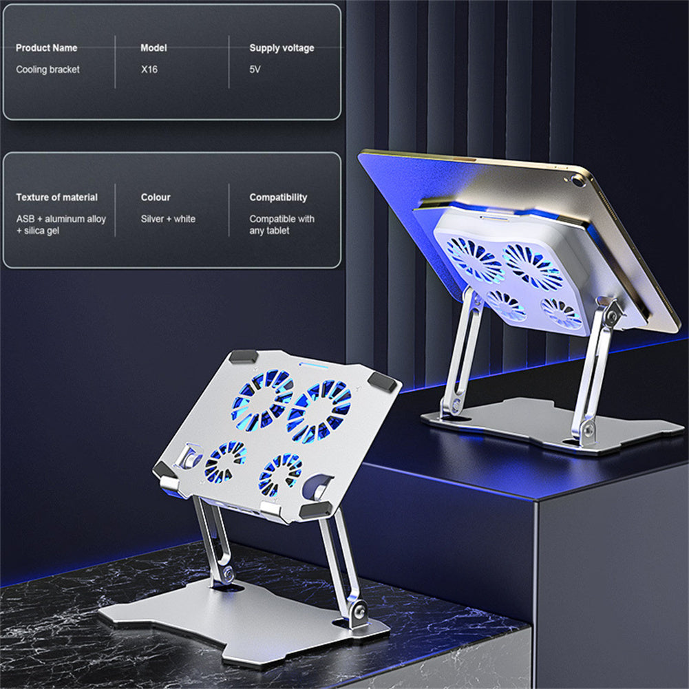 Sturdy Aluminum Alloy Writing Drawing Stand Stable Stand with Cooling Fan Foldable Portable Holder Silver White