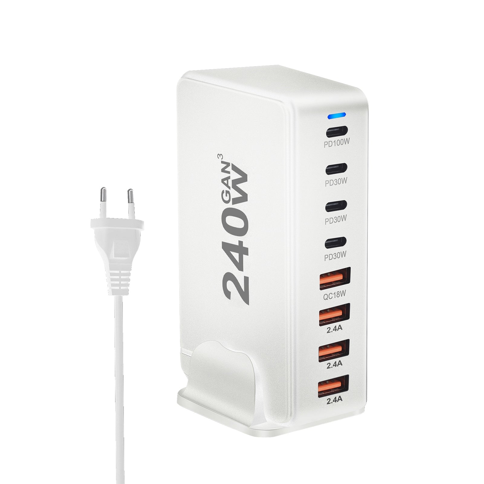 240W Multifunctional USB Charger Hub 4 USB A 4 USB C Hub PD Adapter Charging Block Plug Adapter White EU Plug