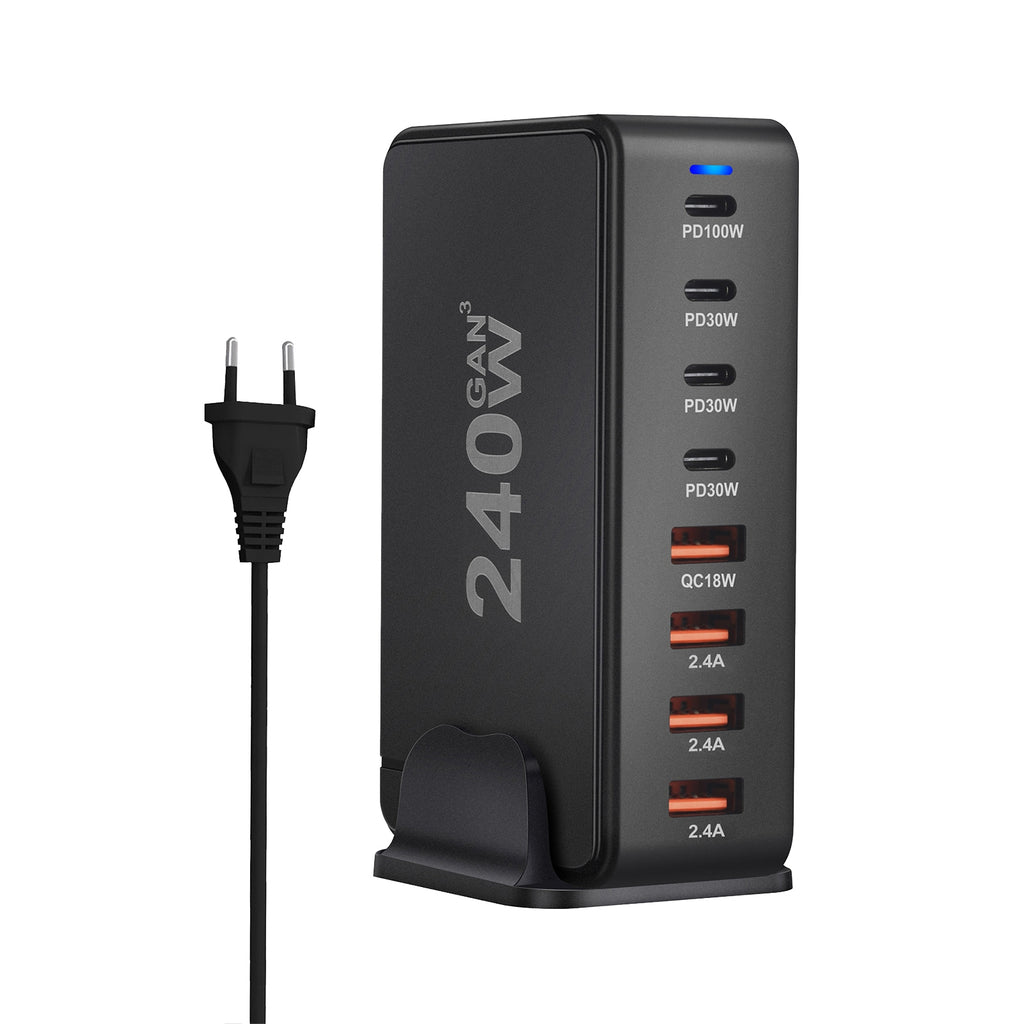 240W Multifunctional USB Charger Hub 4 USB A 4 USB C Hub PD Adapter Charging Block Plug Adapter White EU Plug