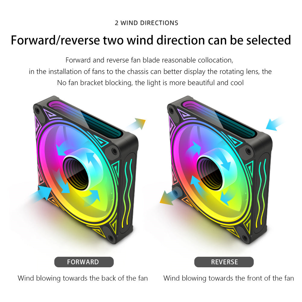 DM1 Cooler Fan ARGB PC CPU Silent Case Luminous Fan 4.72 Inch Cooling PC Fans With Hydraulic Bearing Low Noise Computer RGB Case Fans Optional Wind Direction RGB Silent Cooler Black reverse blade