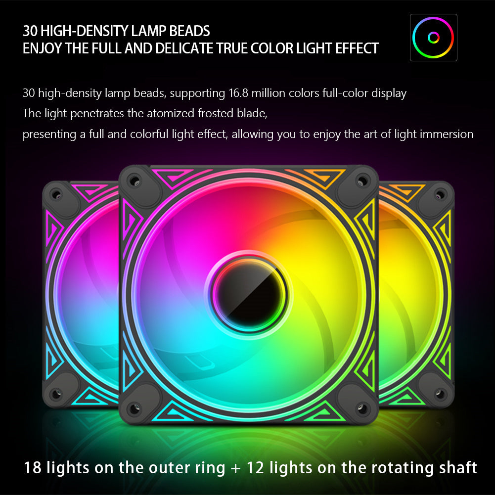 DM1 Cooler Fan ARGB PC CPU Silent Case Luminous Fan 4.72 Inch Cooling PC Fans With Hydraulic Bearing Low Noise Computer RGB Case Fans Optional Wind Direction RGB Silent Cooler Black reverse blade