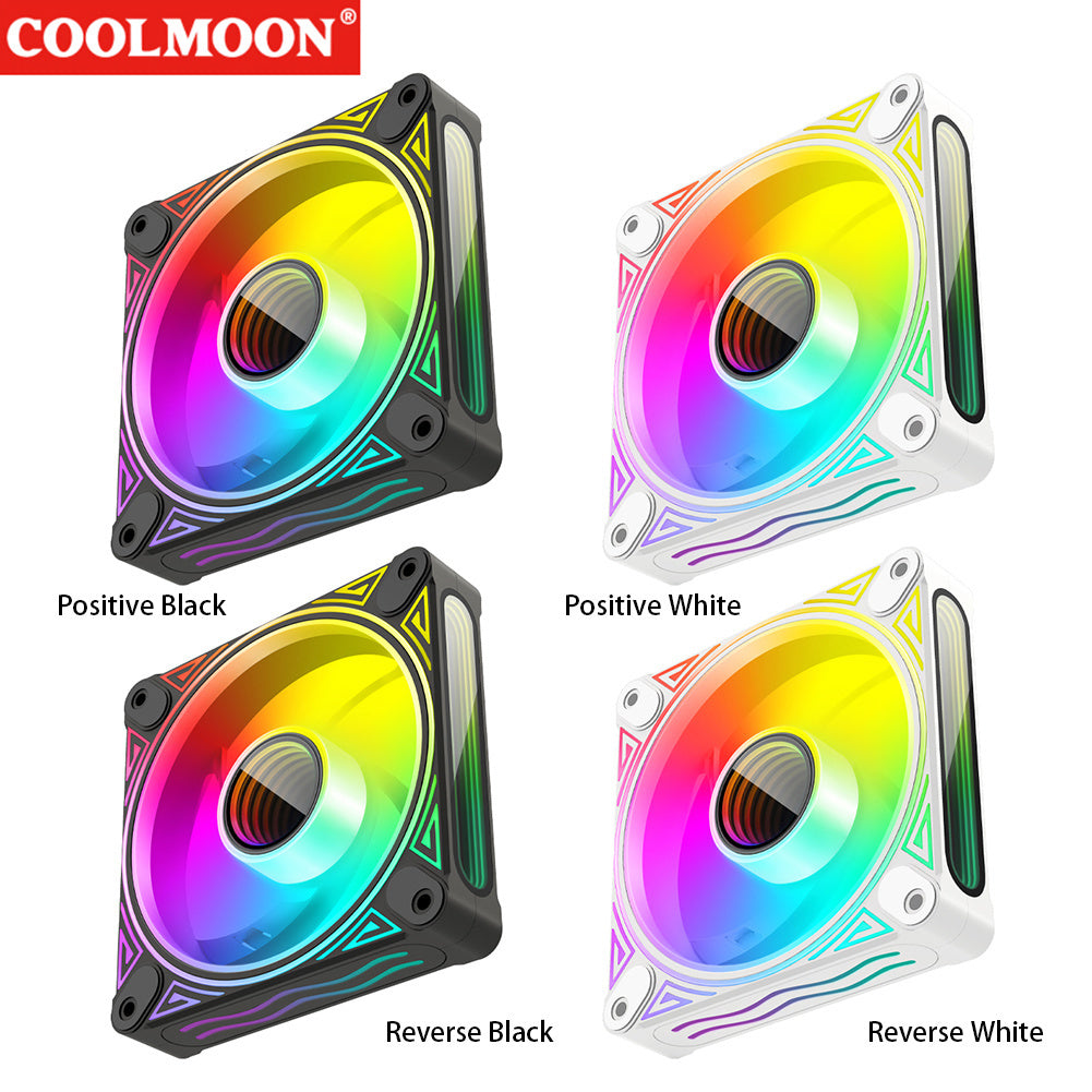 DM1 Cooler Fan ARGB PC CPU Silent Case Luminous Fan 4.72 Inch Cooling PC Fans With Hydraulic Bearing Low Noise Computer RGB Case Fans Optional Wind Direction RGB Silent Cooler Black reverse blade