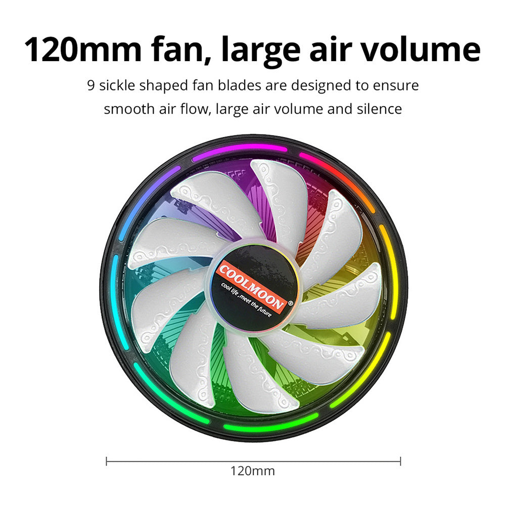 Computer CPU Heatsink Cooling Fan RGB Colorful Lighting Cooler Computer Radiator Aluminum Heat Sink With 17 Lighting Modes Simple Installation CPU System Cooling Fan black