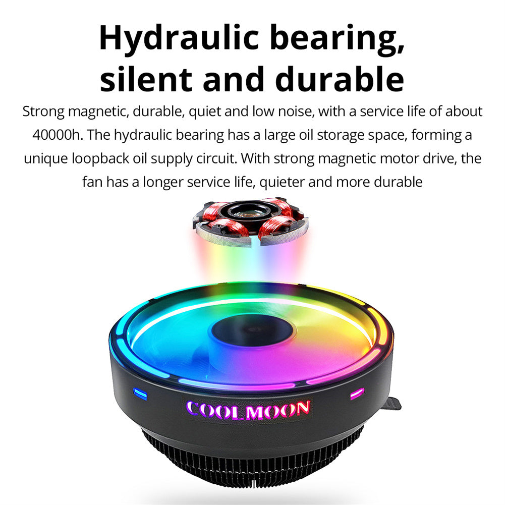 Computer CPU Heatsink Cooling Fan RGB Colorful Lighting Cooler Computer Radiator Aluminum Heat Sink With 17 Lighting Modes Simple Installation CPU System Cooling Fan black