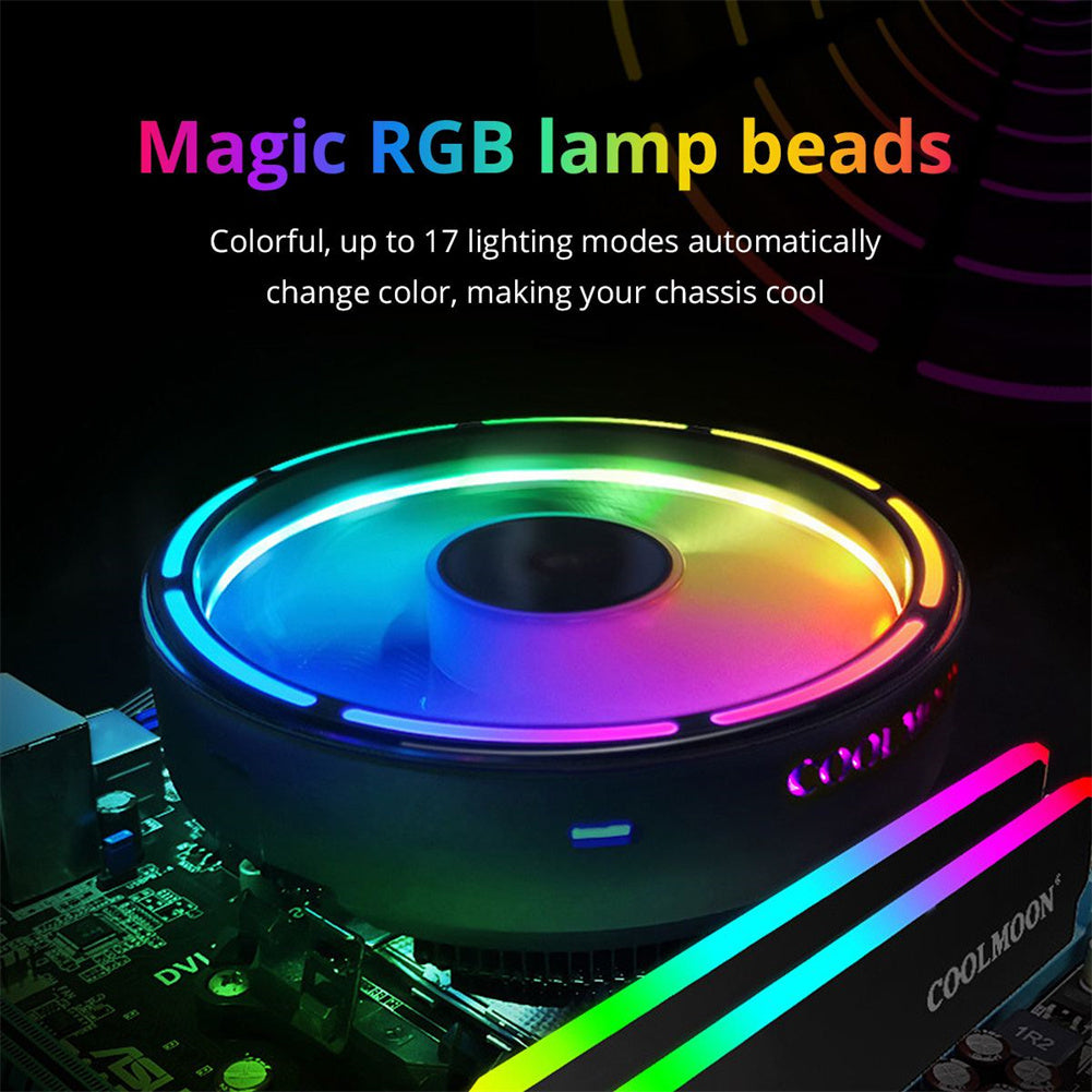 Computer CPU Heatsink Cooling Fan RGB Colorful Lighting Cooler Computer Radiator Aluminum Heat Sink With 17 Lighting Modes Simple Installation CPU System Cooling Fan black
