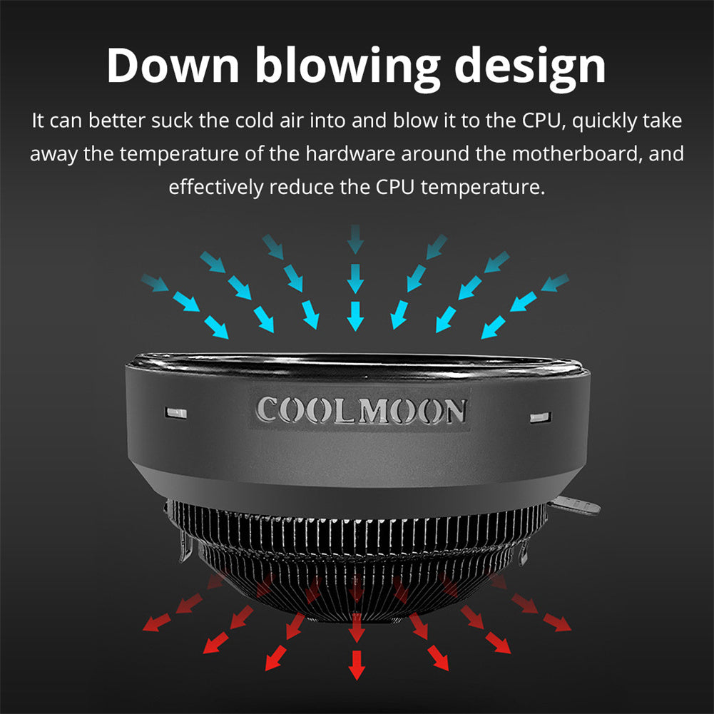 Computer CPU Heatsink Cooling Fan RGB Colorful Lighting Cooler Computer Radiator Aluminum Heat Sink With 17 Lighting Modes Simple Installation CPU System Cooling Fan black