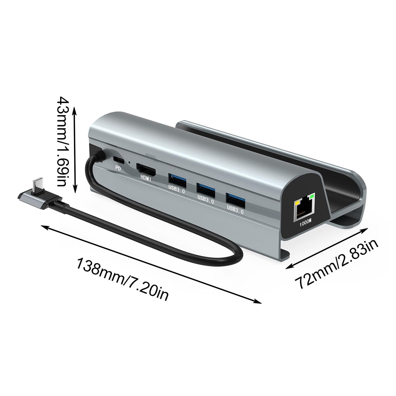 Multiport USB 3.0 Hub Adapter 60W Charging Block Desktop Charging Hub 6 In 1 Charger Adapter Grey