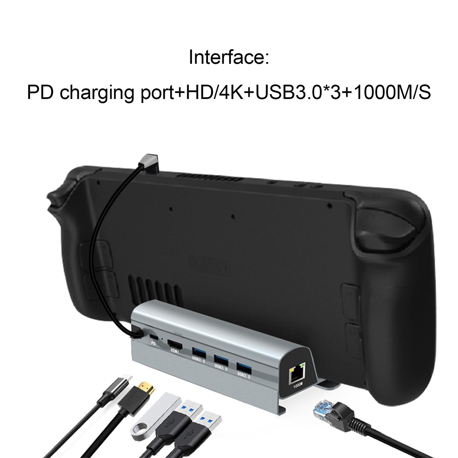 Multiport USB 3.0 Hub Adapter 60W Charging Block Desktop Charging Hub 6 In 1 Charger Adapter Grey