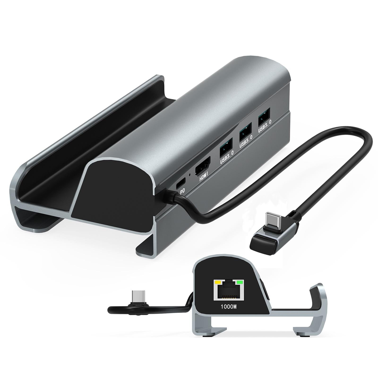 Multiport USB 3.0 Hub Adapter 60W Charging Block Desktop Charging Hub 6 In 1 Charger Adapter Grey