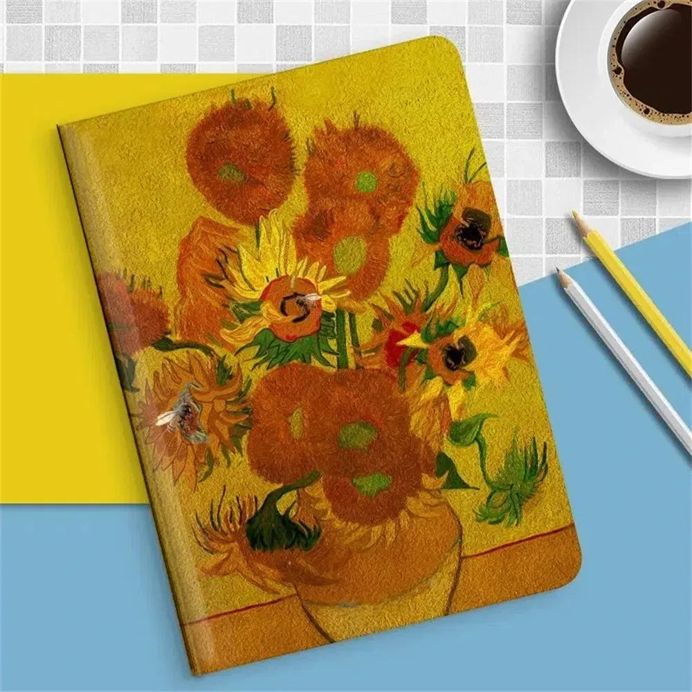 Color: WHITE, Size: Thirteen - Case For iPAD 10 9 8 7 6 5 th Generation Pro 11 12.9 10.5 Air 5 4 3 2 Mini 6 Funda Cover Luxury Van Gogh Oil Painting Flower Art