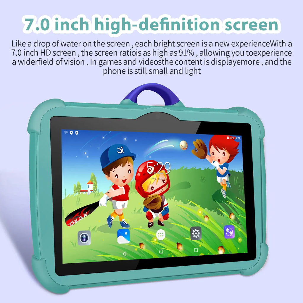 Color: Blue, Bundle: Bundle 1 - New 7 Inch Google Learning Education Games Kids' tablet Quad Core 4GB RAM 64GB ROM 5G WiFi Tablets Cheap Simple Children's Gifts
