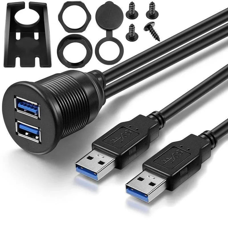 Cable length: 3m, Color: black - Dual USB 3.0 Male To USB 3.0 Female Extension Cable with Flush Mount Panel for Car Truck Boat Motorcycle