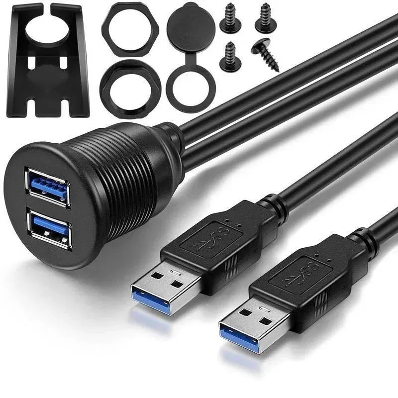 Cable length: 3m, Color: black - Dual USB 3.0 Male To USB 3.0 Female Extension Cable with Flush Mount Panel for Car Truck Boat Motorcycle