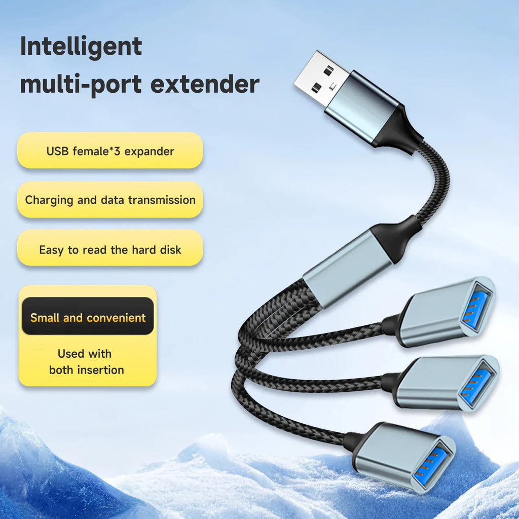 Color: GRAY - USB Splitter Cable 1 in 3 Out,USB-A expansion hub, multi USB port expansion converter for Car, PC