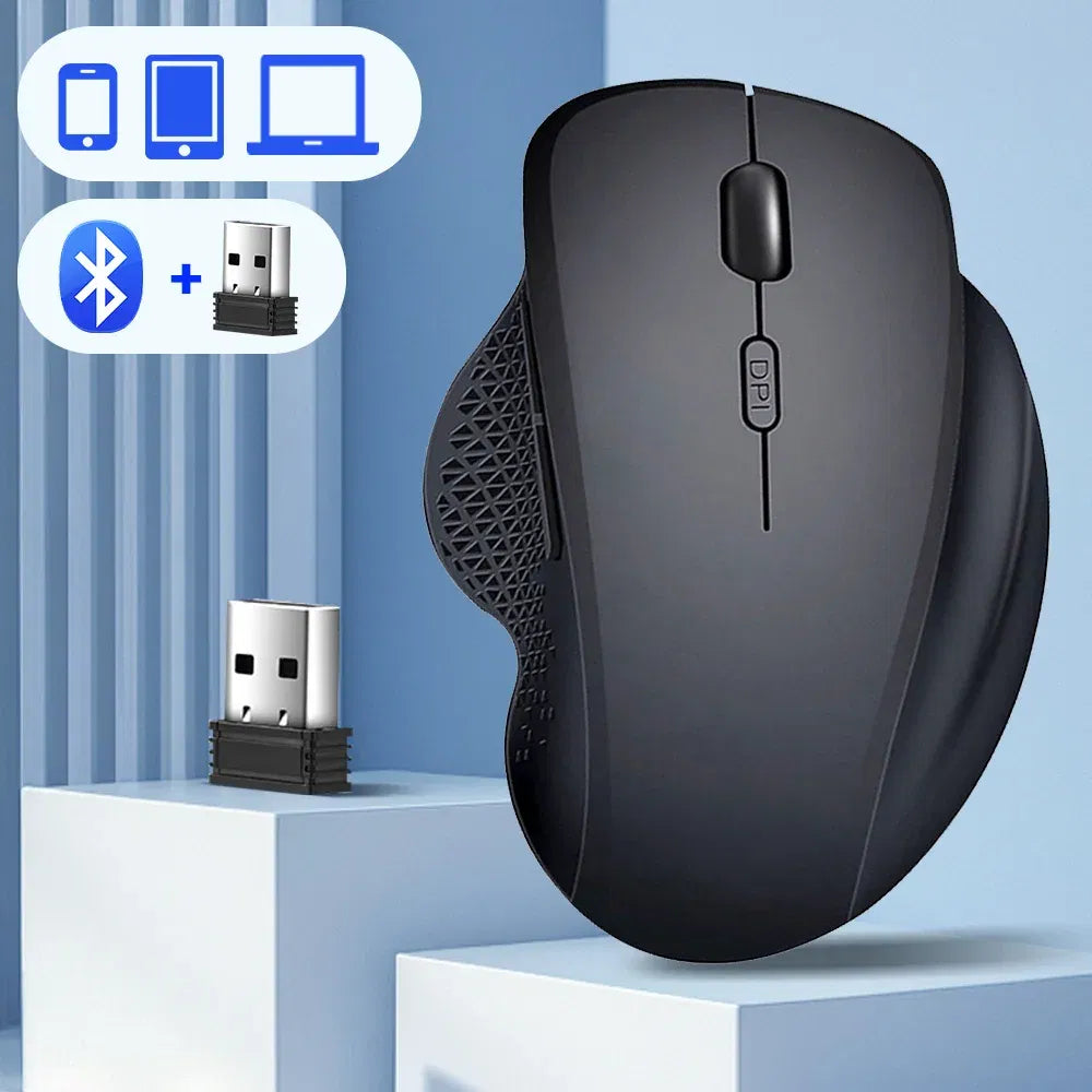 Color: Black - Ergonomic Rechargeable Wireless Bluetooth Mouse for PC Computer Laptop Macbook 1600DPI Dual Mode Mouse for IOS Android Tablet
