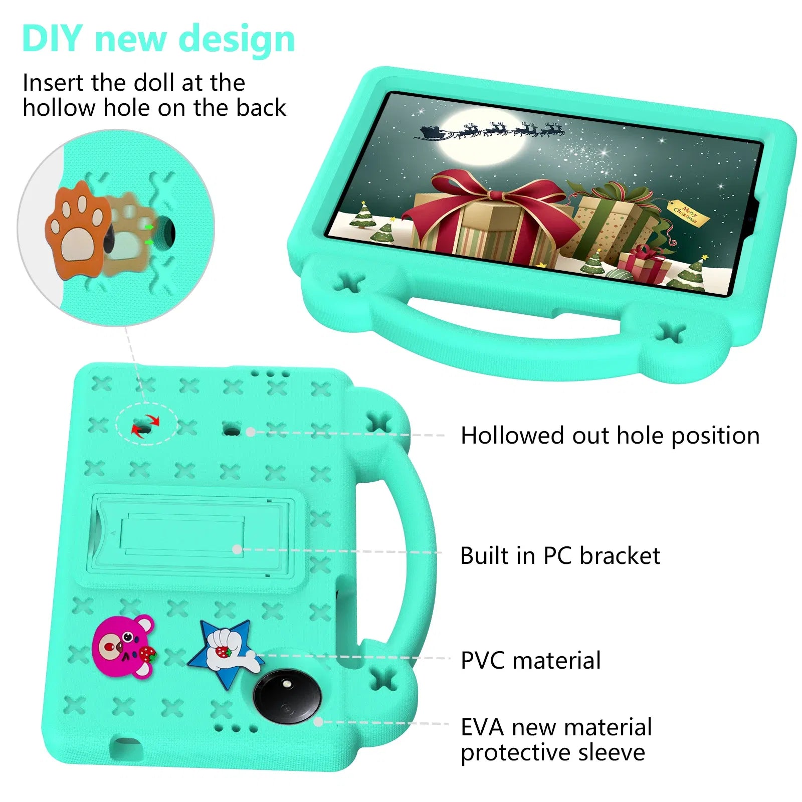 Color: Rose, Size: eleven - Kids EVA Handle Case for Xiaomi Redmi Pad SE 8.7 inch 2024 Shockproof Protective Cute Strawberry Bear Tablet Cover 8.7"