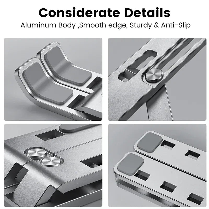 Color: Silver - Aluminum Alloy Laptop Holder Stand Adjustable Foldable Portable for Notebook Computer Bracket Lifting  Non-slip Holder
