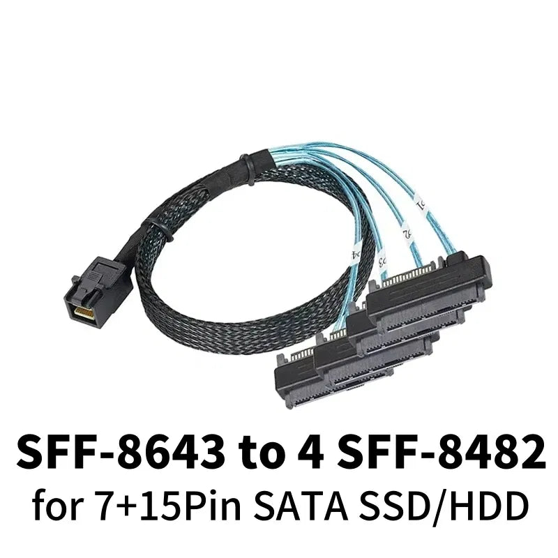 Color: black, Cable length: 1m - 0.5M 1M Mini SAS HD SFF-8643 SFF-8087 to SFF-8482 29Pin with 15Pin Power Connector 4xSATA Cable for Hard Drive Controller Server