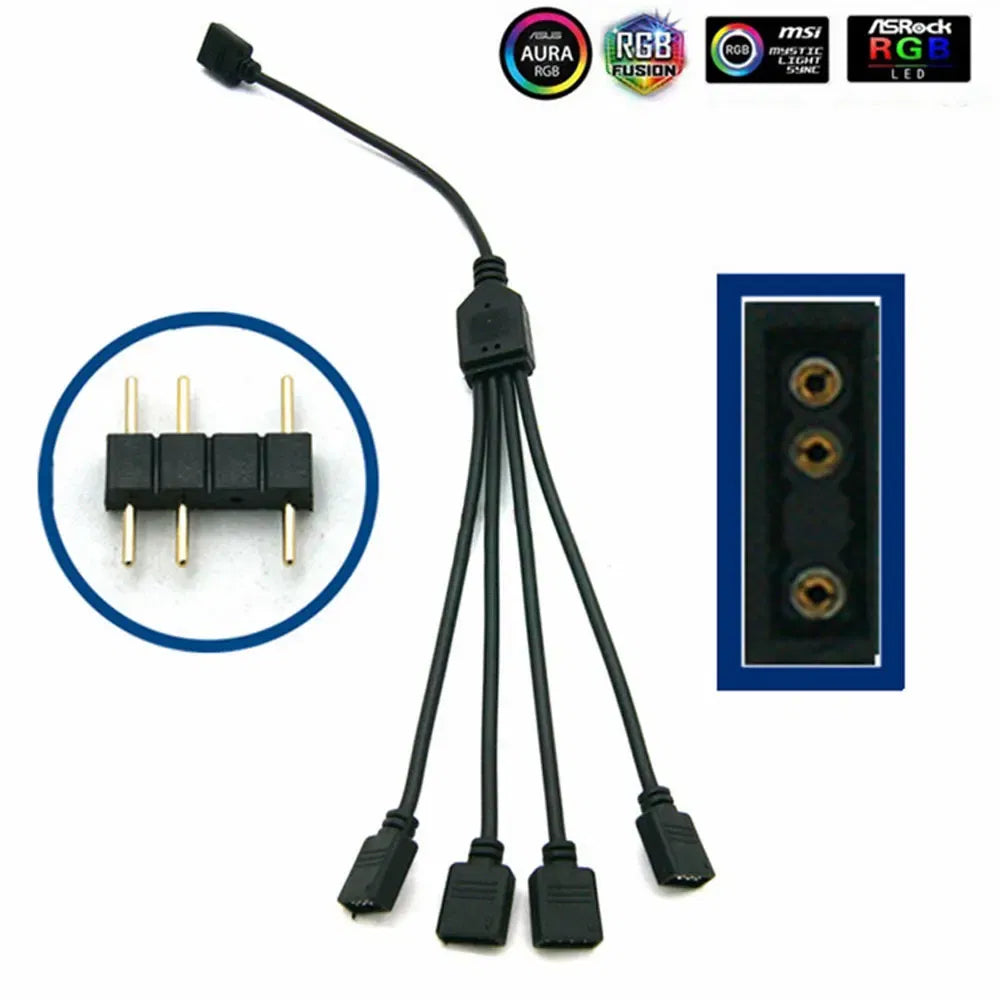 Color: Silver, Ships From: CHINA - Angitu 3pin/4Pin RGB ARGB SYNC 1 to 1/2/3/4/5 Fan LED Stripe Extension Cable Motherboard Light Control Hub For M/B ASUS GIGABYTE