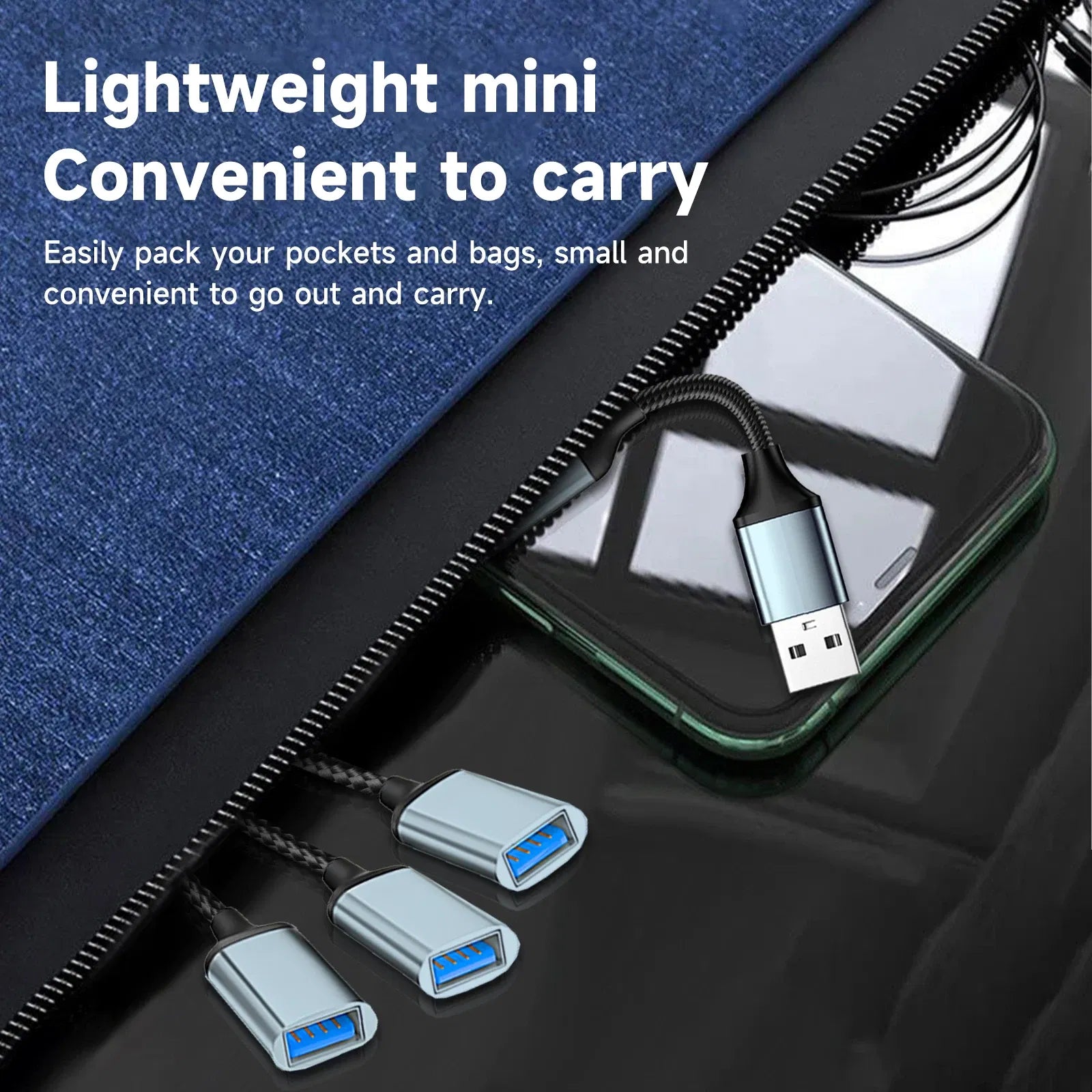 Color: GRAY - USB Splitter Cable 1 in 3 Out,USB-A expansion hub, multi USB port expansion converter for Car, PC