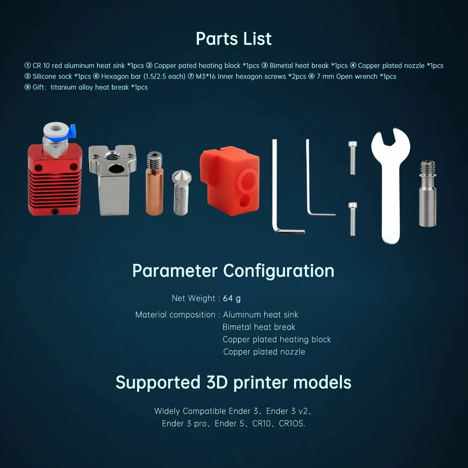 Color: green - Ender3/Ender 3V2/CR10 High Temperature 550?? Hotend Kit Copper Plated Volcano Nozzle Heated Block Bimetal Throat Hotend Kit