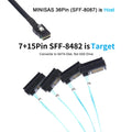 Color: PURPLE, Cable length: 1m - 0.5M 1M Mini SAS HD SFF-8643 SFF-8087 to SFF-8482 29Pin with 15Pin Power Connector 4xSATA Cable for Hard Drive Controller Server