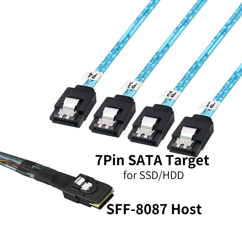 Color: WHITE, Cable length: 1m - 0.5M 1M Mini SAS HD SFF-8643 SFF-8087 to SFF-8482 29Pin with 15Pin Power Connector 4xSATA Cable for Hard Drive Controller Server