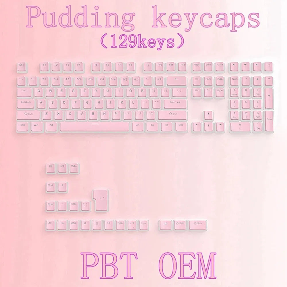 Color: Khaki - 129Keys Keyboard Keycap OEM Profile PBT Material Key Cap for Mx Hot Swap Mechanical Keyboard Switch Transparent Pudding Keycaps