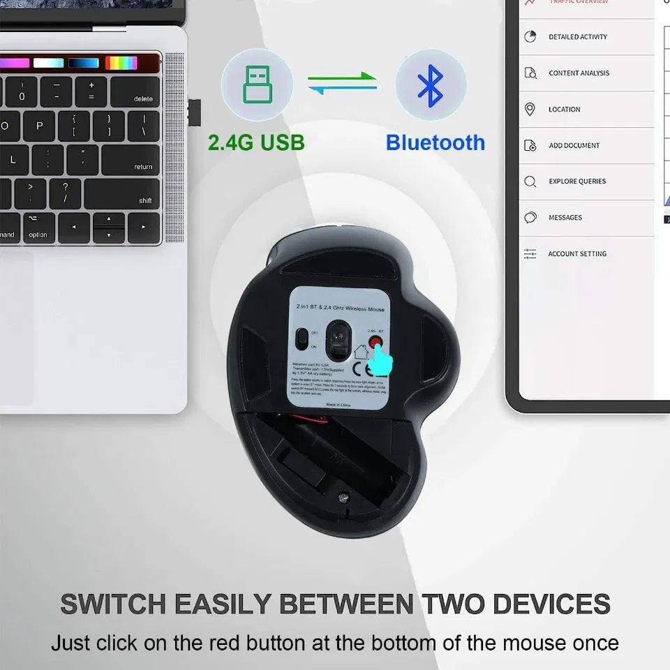 Color: GRAY - Wireless Mouse Bluetooth Mouse Wireless Computer Mouse Gamer Rechargeable 6 Buttons Ergonomic Mause Gaming Dual Mode Mice For PC